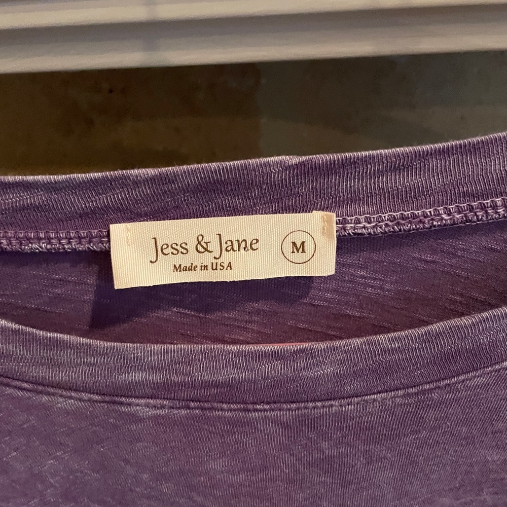 Jess & Jane Purple mineral wash long slv ruffled ๐ฏ % cotton T lagenlook Comfy M - Picture 4 of 8